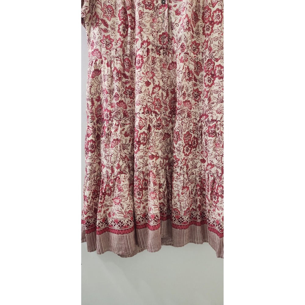 Anthropologie Red Floral Tiered Cotton Mini Dress Lace Trim Boho Womens Medium - Picture 2 of 11
